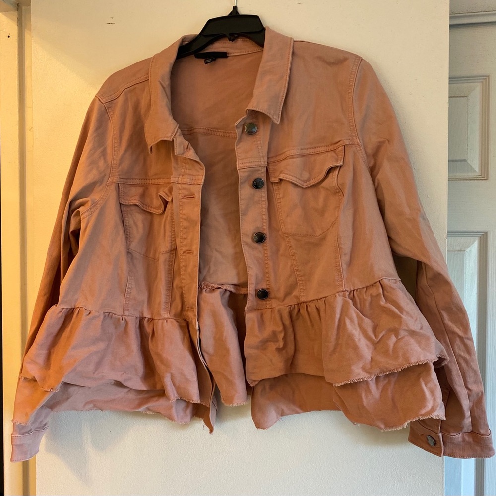 Lane Bryant pink ruffle jean jacket size 24